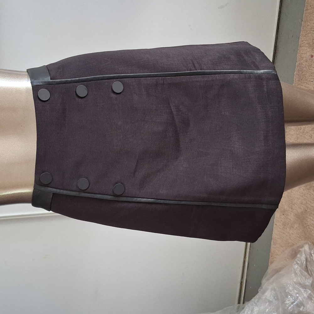 Vintage Cotton Moire faille mini skirt with leather waist and covered buttons
